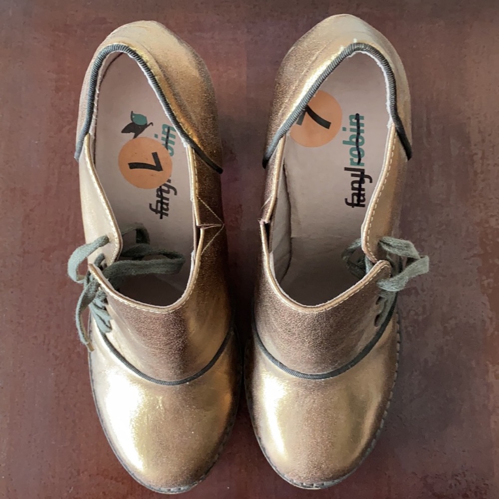 Anthropologie Faryl Robin Gold Leather Heel Bootie - Picture 4 of 6